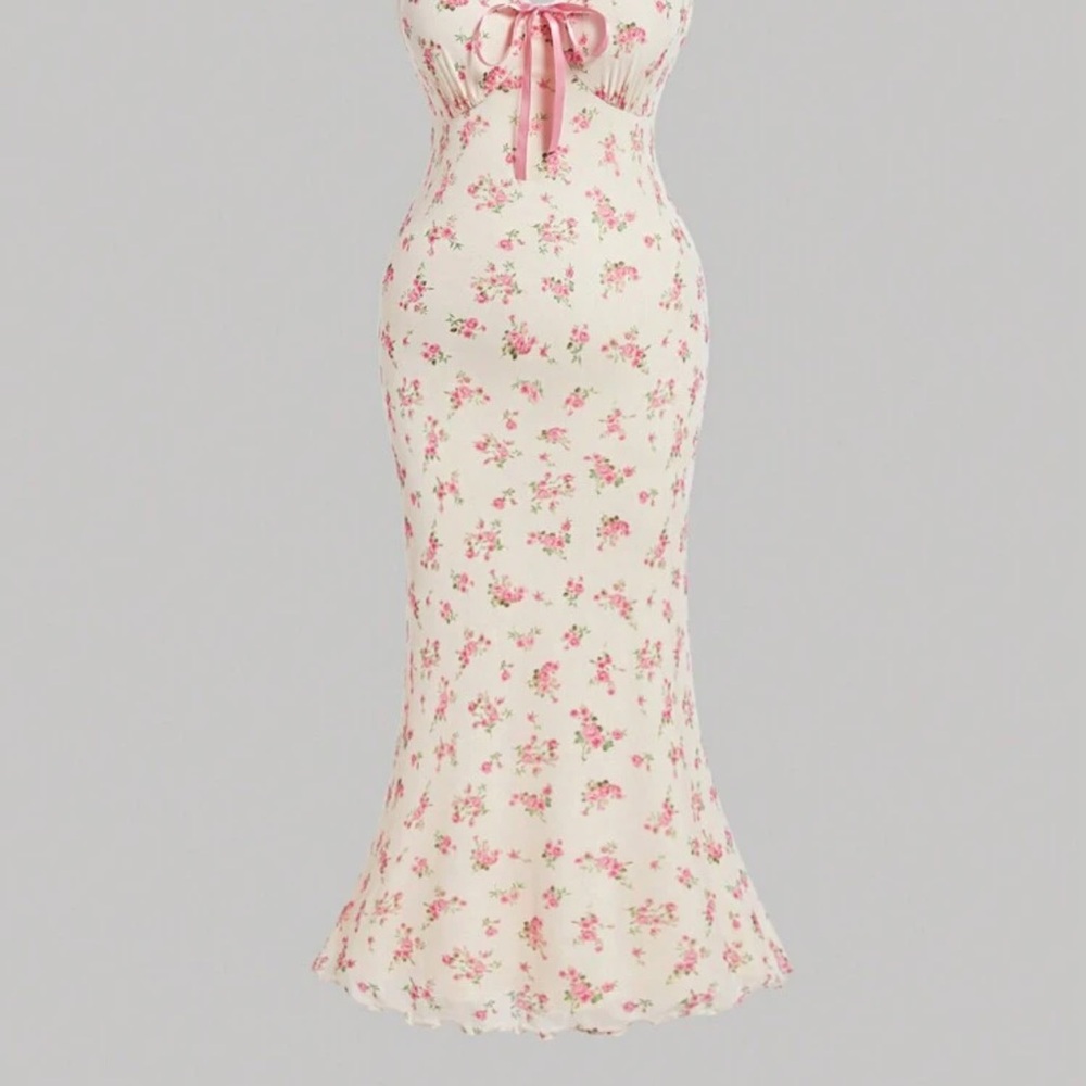 Floral Pink and Cream Midi Dress